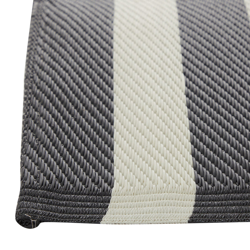 Plastic Straw Mat for Beach, Patio, Camping, Striped Black and White Outdoor Rug (4 x 6 Feet)