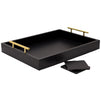 Black Serving Tray for Coffee Table, 16x12" with Coasters, Decorative Interchangeable Gold and Silver Handles