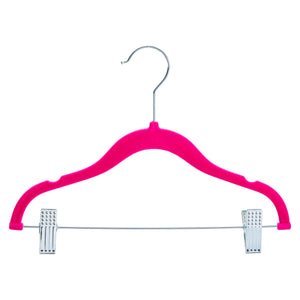 24 Pack Hot Pink Velvet Hangers with Clips for Kids, Baby Nursery, Children's Closet, Dresses, Shirts, Pants, Skirts, Ultra Thin, Nonslip, Space-Saving (12 Inches)