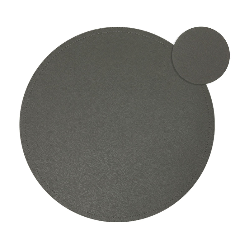 Set of 6 Gray Faux Leather Round Placemats with Matching Coasters - Circle Table Mats for Dining Room, Kitchen (12 pcs, 13.4 Inch)
