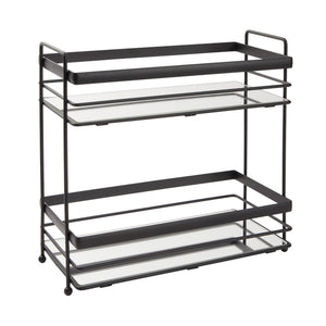 Matte Black 2-Tier Mirrored Tray for Vanity, Bathroom Countertop, Perfume Organizer (12 x 5.7 x 11 In)