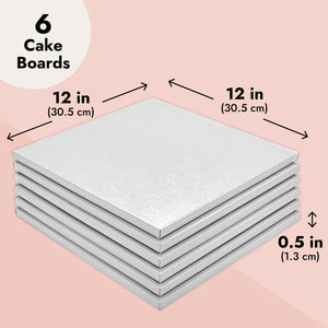 6 Pack White 12 Inch Cake Drum for Baking Desserts, Foil Square Cake Boards for Pastries