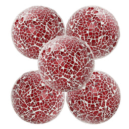 5 Pack Red Decorative Orbs for Centerpiece Bowls, 3-Inch Mosaic Glass Sphere for Home Décor, Accessories for Living Room