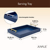Blue Serving Tray for Coffee Table, 16x12" with Coasters, Decorative Interchangeable Gold and Silver Handles