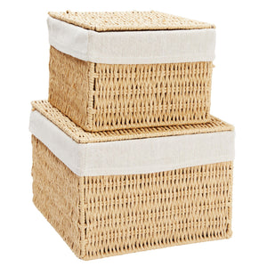 Juvale 2-Pack Storage Basket with Lids - Wicker Shelf Baskets for Bathroom Organization, Kitchen Counter, and Home Décor (2 Sizes)