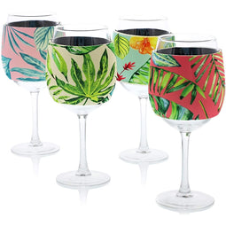 Tropical Wine Glass Koozie, Insulates Neoprene Drink Sleeve (4 Designs, 12 Pack)