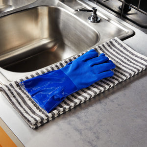 2 Pairs Heavy Duty Rubber Cleaning Gloves for Kitchen, Household, Dishwashing, Reusable and Cotton Lined (Medium Size, Blue)