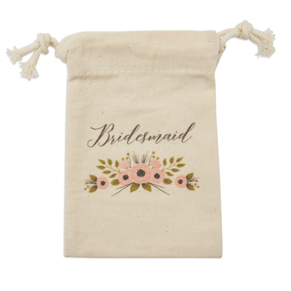Juvale Bridal Party Bridesmaid Set - 1 Canvas Tote Gift Bag (12x14 in) & 1  Drawstring Pouch (4x6 in)