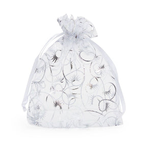 Silver Foil Organza Drawstring Jewelry Gift Bags, Eyelash Design (3.5 x 4.75 In, 120 Pack)