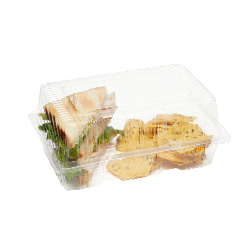 50 Pack Clear Disposable Food Containers with Hinged Lids, 9x6x4 Inch Plastic Take Out Boxes