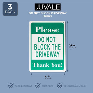 Juvale Please DO NOT Block Driveway Sign (10 x 14 in, Aluminum, 3 Pack)