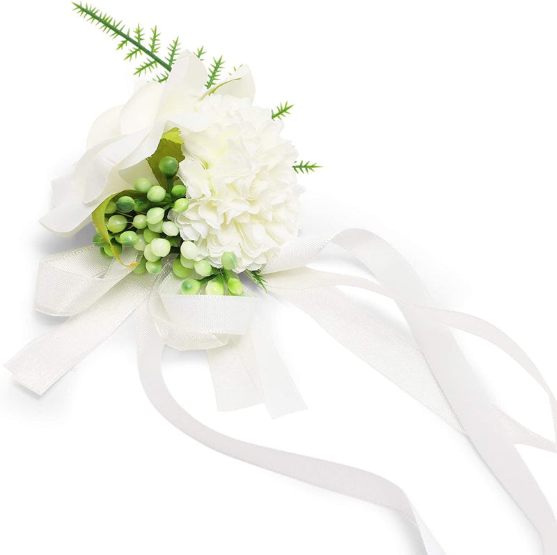 Bright Creations 6 Pack White Rose Wedding Wrist Corsage for Bridal and Bridesmaid