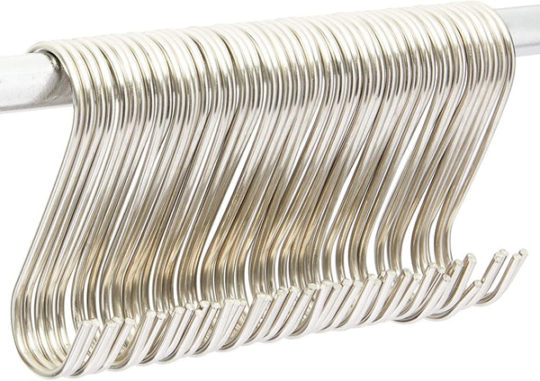 Metal S Shaped Hooks, Stainless Steel Hangers Bulk Set (3.9 in, 50 Pack)