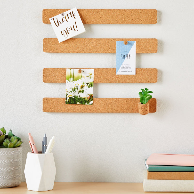6 Pack Adhesive Cork Board Bulletin Bar Strips for Walls, 12x1.5" Pin Boards with Tape for Office Supplies, Reminders, Notes