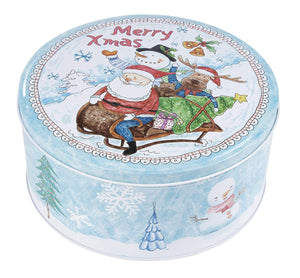 Juvale Christmas Nesting Cake Tins - 3-Set Round Nested Cookie Candy Storage Containers with Lids for Confectioneries, Holiday Decor, Light Blue and White