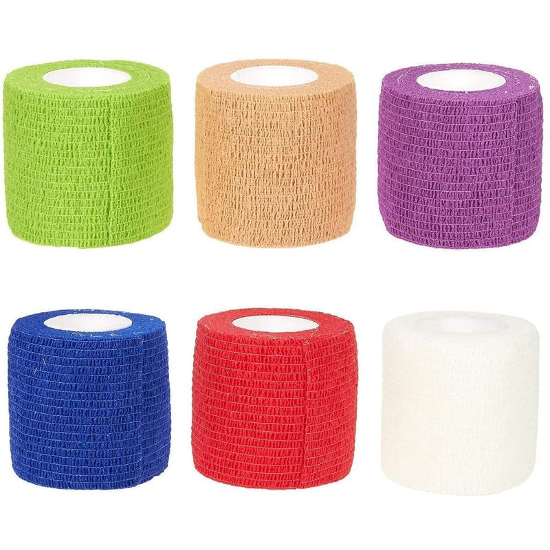 Self Adhesive Bandage Wrap, Cohesive Tape in 6 Colors (2 In x 6 Ft, 12 Pack)