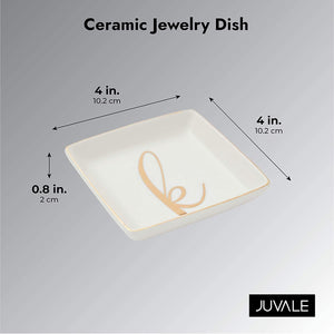 Letter K Ceramic Trinket Tray, Monogram Initials Jewelry Dish (4 x 4 Inches)