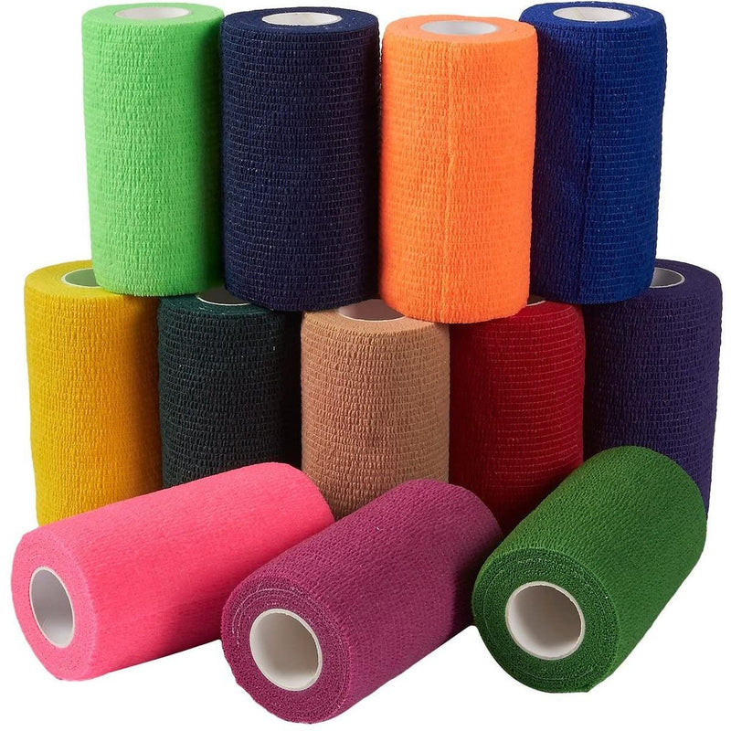 Self Adhesive Bandage Wrap, Cohesive Tape in 12 Colors (4 in x 5 Yards, 12 Pack)