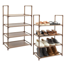 2 Pack Brown 4-Tier Narrow Shoe Rack for Entryway, Metal Free Standing Shelf Organizer for Closet (17 x 11 x 30 In)