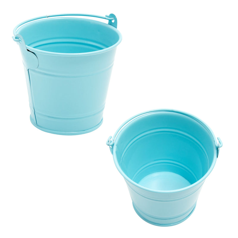 6 Pack Blue Mini Galvanized Buckets with Handles for Party Favors, Wedding Decorations, Easter Centerpieces (3.5 x 3 In)