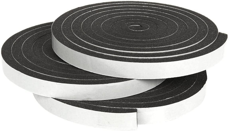 Juvale 3 Pack Weather Stripping Foam Tape - Multi-Surface Black Adhesive Weatherstrip Foam Tape for Home Improvement, Weatherstripping - 10 feet Length