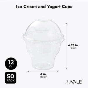 12 oz Plastic Ice Cream Cups with Dome Lids for Yogurt, Parfaits, Desserts (50 Pack)