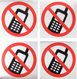 No Cell Phone Use Sign, Self-Adhesive (5.5 x 5.5 In, 4 Pack)