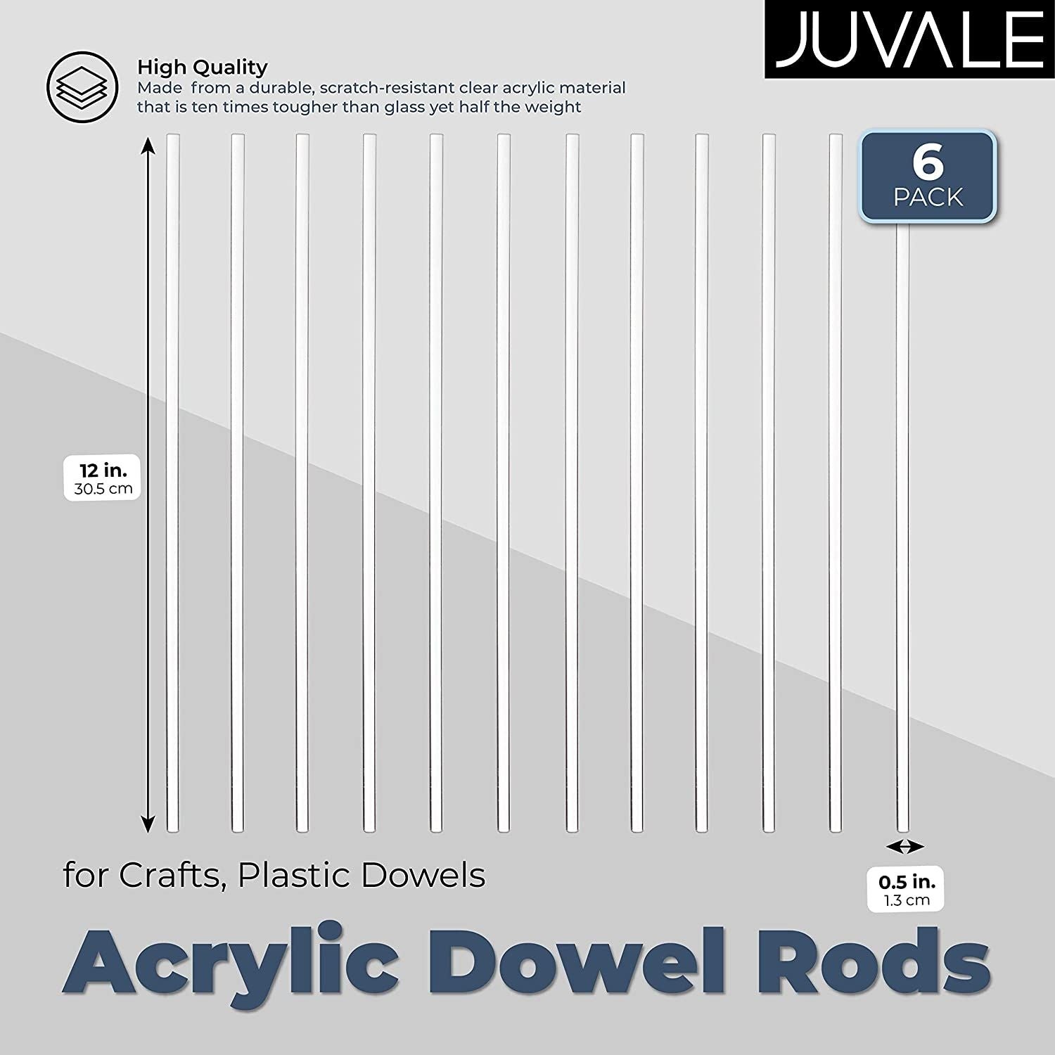 Acrylic Dowel Rods for DIY Crafts, Clear Plastic (0.5 x 12 in, 6