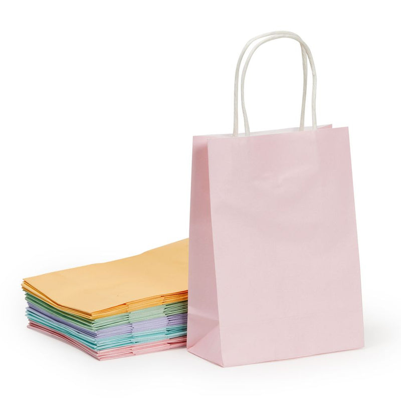 Pastel Paper Gift Bags with Handles for Easter Party Favors, 5 Colors (25 Pack)