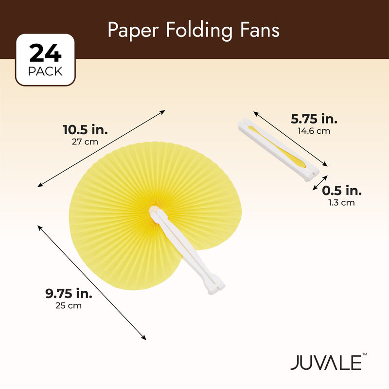 24 Pack Yellow Round Folding Handheld Paper Fans for Birthday Wedding Party Favor