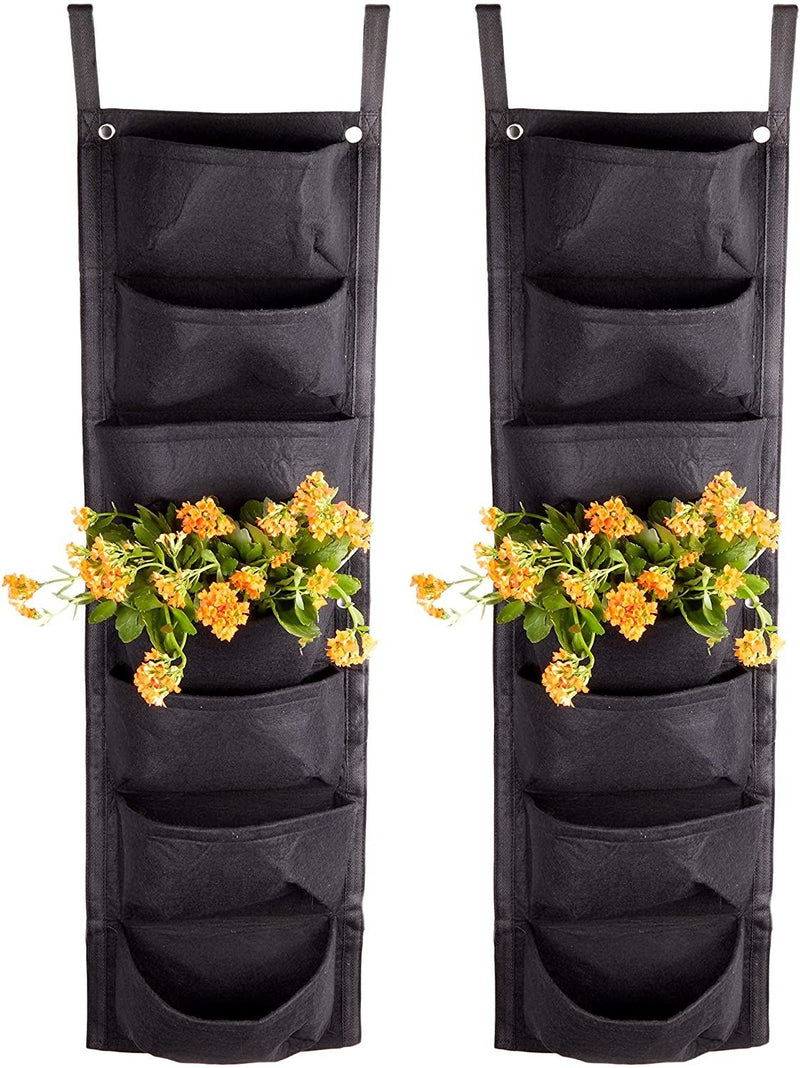 2 Pack Black Fabric Wall Hanging Planter, 9 Pockets Plant Grow Bags, Indoor Outdoor Garden 39" x 11.8"