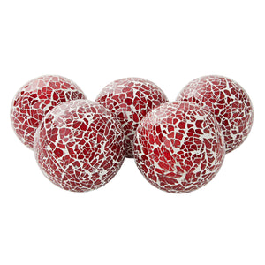 5 Pack Red Decorative Orbs for Centerpiece Bowls, 3-Inch Mosaic Glass Sphere for Home Décor, Accessories for Living Room