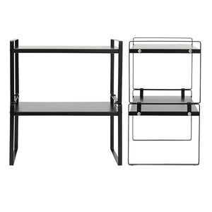 2 Pack Black Kitchen Cabinet Shelf Organizers, Stackable Shelves for Kitchen Storage, Metal Riser for Plates (13 x 8 x 9 In)