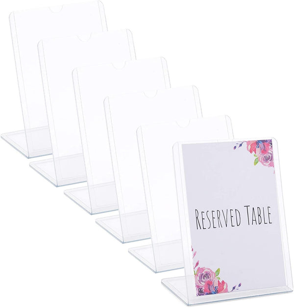 Clear Slant Back Plastic Sign Holder, Vertical Display Stand (5 x 7 in, 6 Pack)