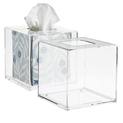 2 Pack Square Acrylic Tissue Box Holder, Decorative Clear Tissue Dispenser for Countertop, Bathroom, Bedroom (5.5 In)