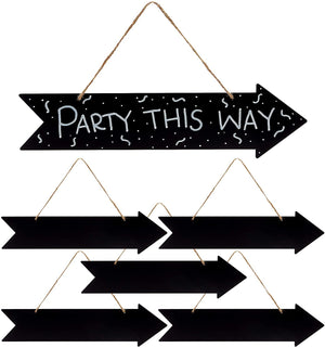 Hanging Chalkboard Signs, Right Arrow Design (13.25 x 3.5 Inches, 6 Pack)