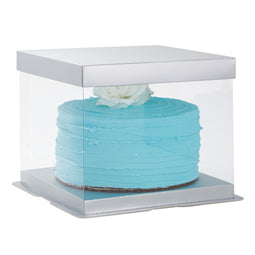 6-Pack Clear Cake Boxes with Silver Lids, 8.6x8.6x6.8-Inch Transport Carriers for 6-Inch Tall Cakes, Desserts, and Pastries