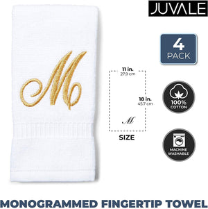 Monogrammed Fingertip Towels, Embroidered Letter M (11 x 18 in, White, Set of 4)