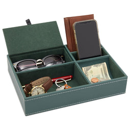5 Compartment Emerald Green Leather Valet Tray for Wallet, Keys (10 x 7.3 x 2 In)