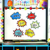 60 Pack Superhero-Themed Bulletin Board Cutouts – 5x7 Inch Poster Decorations, Starburst Signs for Comic Book Birthday (6 Unique Designs)