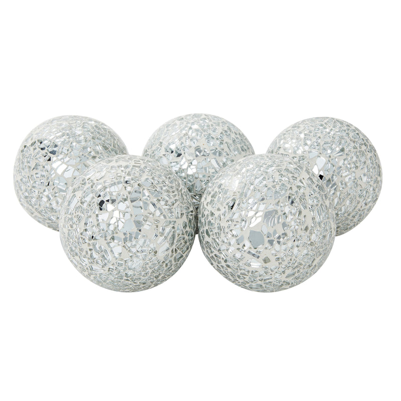 5 Pack Silver Decorative Balls for Centerpiece Bowls, 3-Inch Mosaic Glass Sphere for Home Décor, Accessories for Living Room
