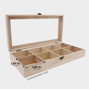 Unfinished Wood Tea Storage Box, 8 Compartments (12.5 x 10 x 2 in)