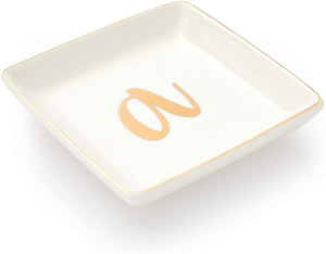 Letter A Ceramic Trinket Tray, Monogram Initials Jewelry Dish (4 x 4 Inches)