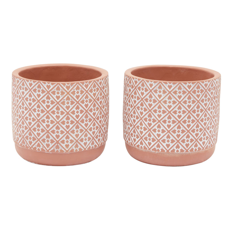 2 Pack 5 Inch Indoor Plant Pots with Drainage Hole, Red Terracotta Concrete Succulent Planters