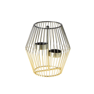 2 Piece Diamond Shaped Metal Tealight Candle Holder Centerpiece, 2-Tone Gold and Black Candle Holders (2 Sizes)