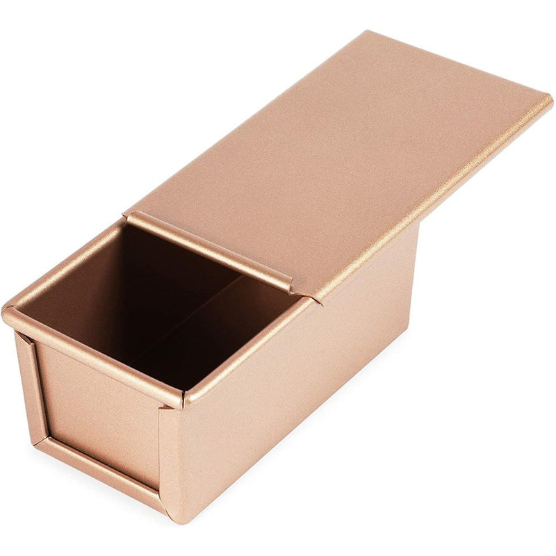 Mini Bread Loaf Pan with Lid for Baking, Rose Gold Toast Shape (7 x 3.5 x 3 In)