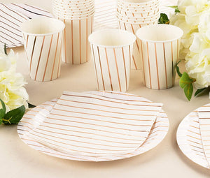 Rose Gold Stripe Design Party Bundle, Includes Plates, Napkins, and Cups (24 Guests, 72 Pieces)