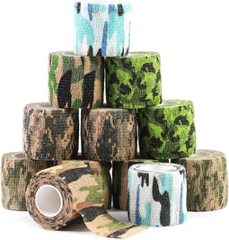 12 Rolls Self Adhesive Bandage Wrap, Cohesive Elastic Vet Tape Adherent for First Aid Medical, Sports, Wrist Ankle, 2 inch x 5 Yards, 6 Camo Colors