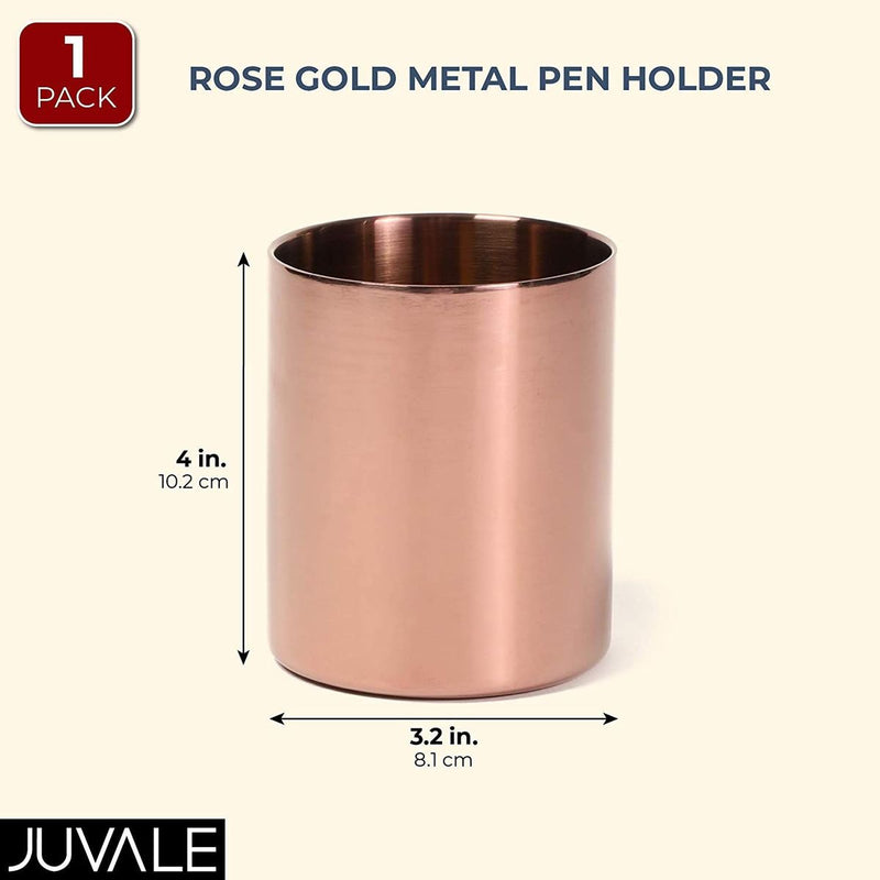 Rose Gold Pen Holder, Metal Pencil Caddy Organiser for Desk (3.2 x