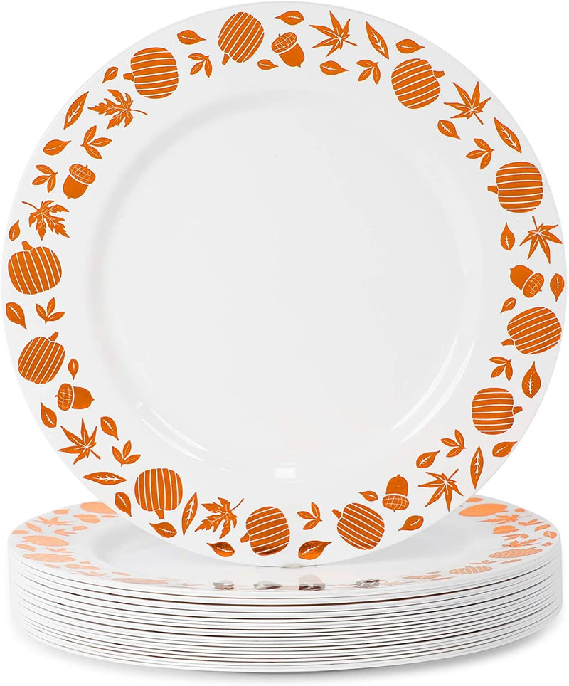 Thanksgiving White Plastic Plates for Fall Party (10.25 In, 24 Pack)